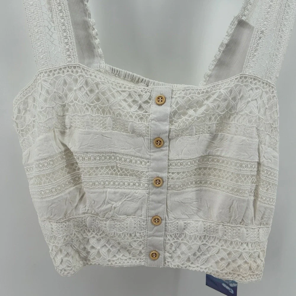 Goa Beachwear by Japna White Lace Crochet Crop Top XL NWT Boho Festival Coastal - Picture 3 of 12